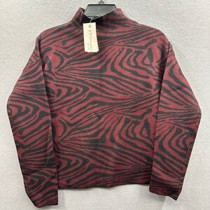 Philosophy Women's Sweater XS Burgundy Black Animal‎ Print High Mock Neck Soft